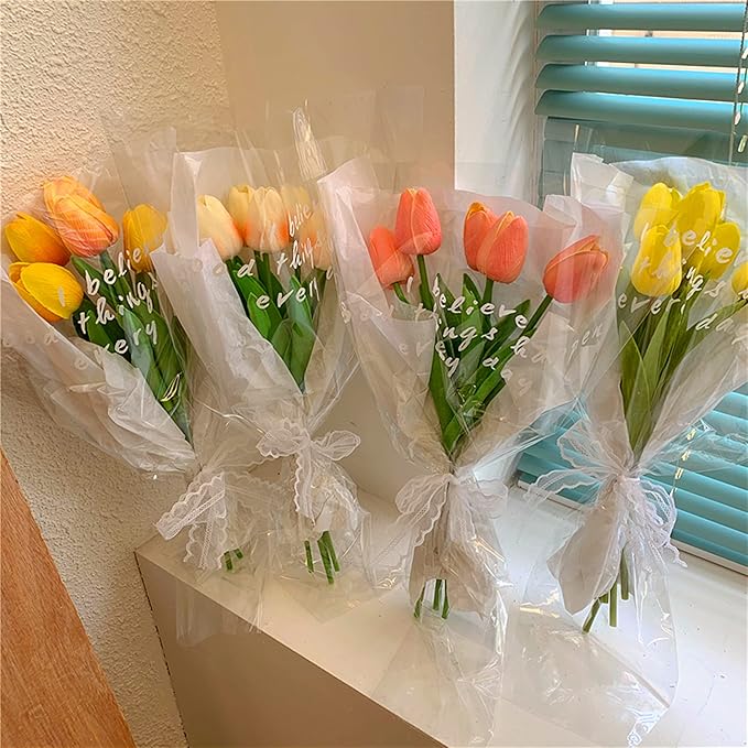UKELER 24 Pcs Yellow Flowers Floral Artificial Tulip Flowers for Home Decorations Centerpieces Arrangement Wedding Bouquet