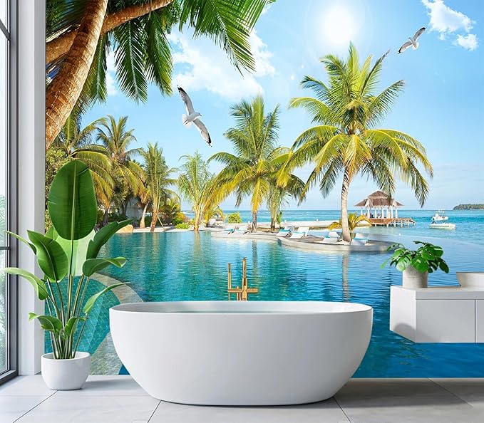 Eierme-Luxury Beach Resort Background Mural Wallpaper Peel and Stick 90" x 67"