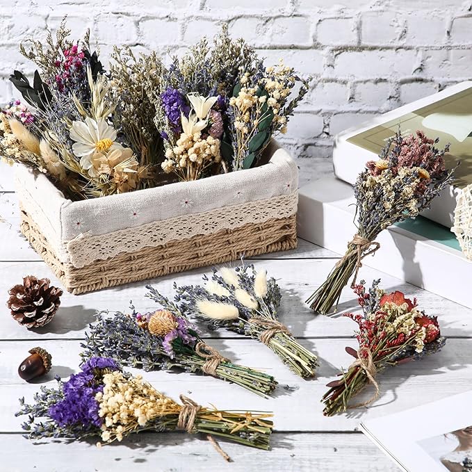 Layhit 24 Pcs Boho Dried Flower Bouquet Mini Wedding Handmade Dry Flowers Decor for Vase Crafts DIY Photo Boutonniere for Men Floral Plant for Bridesmaid Gift Birthday Decor (Lavender)