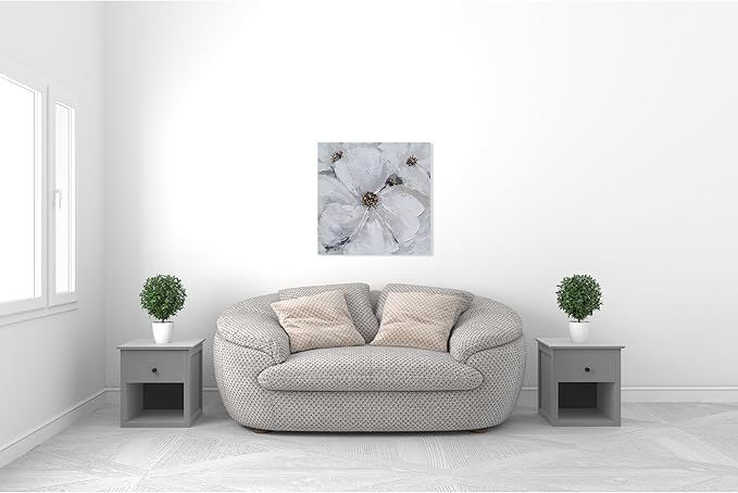 SYGALLERIER Abstract Flower Wall Art - Gray and White Floral Oil Painting with Gold Foil Embellishments - Handmade Canvas Wall Art 40x40 Inch