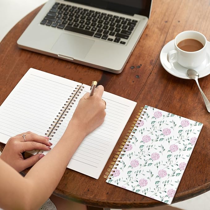VIIJJUE Hydrangea Floral Notebook Journal, Pink Flowers Notebooks for Note Taking, Pink Office Supplies, Hardcover Spiral Journal 5.5x8.3 Inch