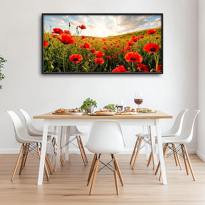 Framed Large Pictures Wall Art for Living Room, Red Poppies Flower Oversized Wall Decor Poppy Floral Nature Scenery Canvas Print Painting Extra Large Framed Artwork for Bedroom Office 60"x30"