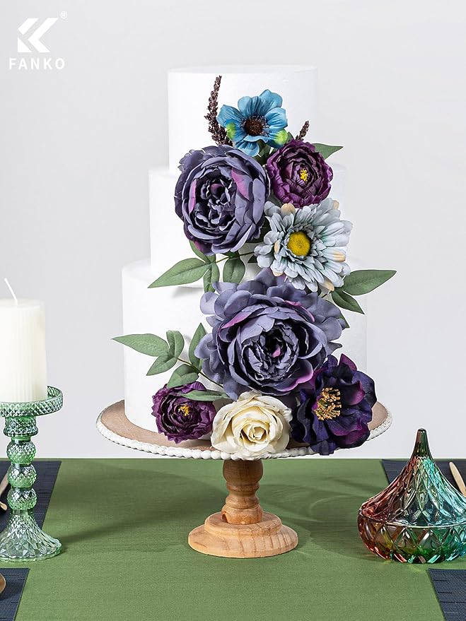 FANKO Artificial Flowers Dusty Purple Peony: Mixed Fake Silk Flowers Combo Light Brown Rose Dusty Purple & Blue Cosmos Vintage for DIY Wedding Bridal Bouquets/Centerpieces/Home Decor