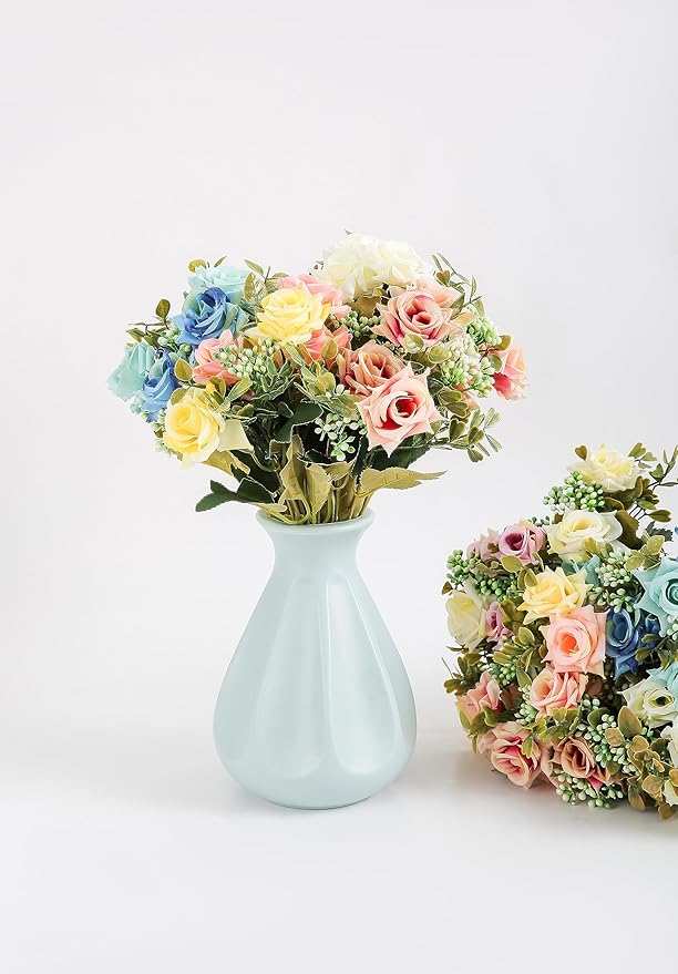 KAOYOO 2 PCS Artificial Rose Bouquet Short Stems for DIY Wedding Decoration Bridal Bouquet Home Decorations(2-PCS)