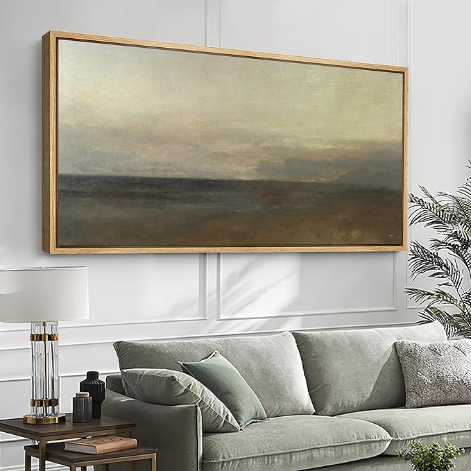 SIGNFORD Extra Large Framed Canvas Print Wall Art Misty Seashore at Dusk Peaceful Beach Landscape Illustrations Modern Art Relax/Calm Warm for Living Room, Bedroom, Office - 60"x30"