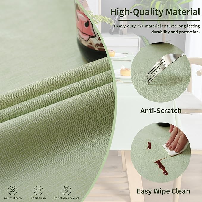 Square Table Cloth,100% Waterproof Tablecloth Oil Proof Spill Proof Vinyl Table Cloth, Wipe Clean Plastic Table Cover for Dining, Camping, Indoor and Outdoor 54" x 54",Green