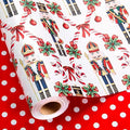 MAYPLUSS Christmas Nutcracker Wrapping Paper - 17 Inch X 33 Feet - Metallic Gift Wrapping Paper featuring Christmas Tree Holly Cute Bow Candy Cane Reversible Polka Dot for Holiday Party New Year Kids