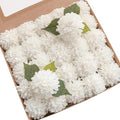 Floroom Artificial Dahlia Flowers 25pcs Real Looking White Foam Fake Roses with Stems for DIY Wedding Bouquets Bridal Shower Centerpieces Floral Arrangements Party Tables Home Decoration