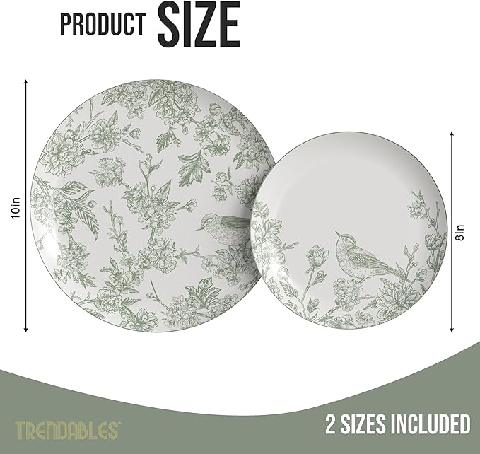 Trendables Floral Paper Plates 8.5 Inch & 10.5 Inch 80 Pcs Dinner Plate Set Fancy Disposable Plates for Party for 40 Guests 40 X 8 & 40 X 10 Large & Small Paper Plate Set for Parties Yaffa