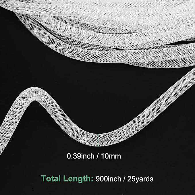 Mesh Tube Ribbon 25 Yards, 10mm Elastic Fabric Ribbons Mesh Tubing for Crafts/Gift Wrapping/Flower Bouquets/Wedding/Birthday/Holiday/Wreaths Christmas/Decoration[White]