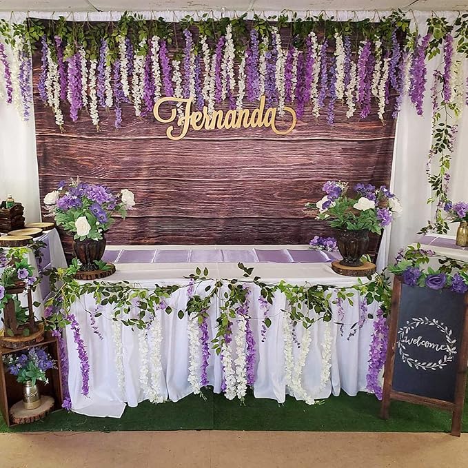 Artificial Flowers Hanging Flowers, Fake Wisteria Flower Garland Silk Vines Rattan String Decor for Home Wedding Arch Wall Garden Greenery Bedroom Outdoor Office Party Decoration (12, Light Purple)