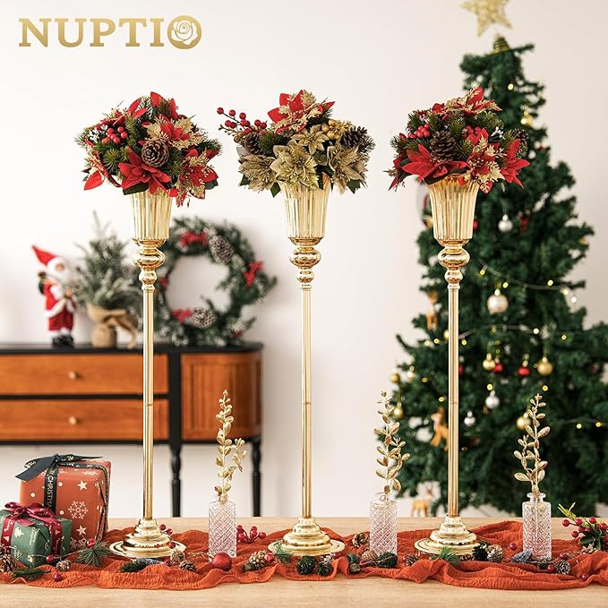 NUPTIO Centerpiece Vase Tall Gold: 2 Pcs 30.5" Wedding Flower Stand for Table Metal Trumpet Vase for Party Decorations