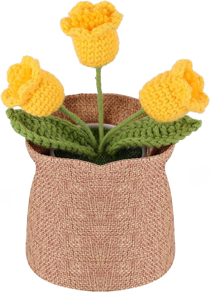 Crochet Flower Plant, Empathetic Flower Gift for Women & Men, Perfect for Birthday, Christmas, Mother's Day, Desk Decor, Birthday Decorations, Kids Party Decoration. Yellow Lily