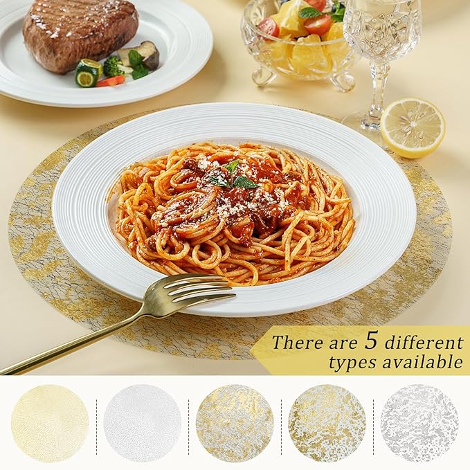 Hysenm 50 Pcs Disposable Silver Placemats Set Metallic 13 Inch Round Foil Mesh Pressed Table Doilies, Ultra-Thin Disposable Placement Mats for Home Decoration Dining Table Wedding Birthday Party