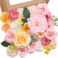 Serwalin Pink Artificial Flowers, Yellow Silk Fake Flowers for DIY Wedding Bridal Bouquets, Wedding Cake Flowers for Table Centerpieces Baby Shower Birthday Party Home Decorations