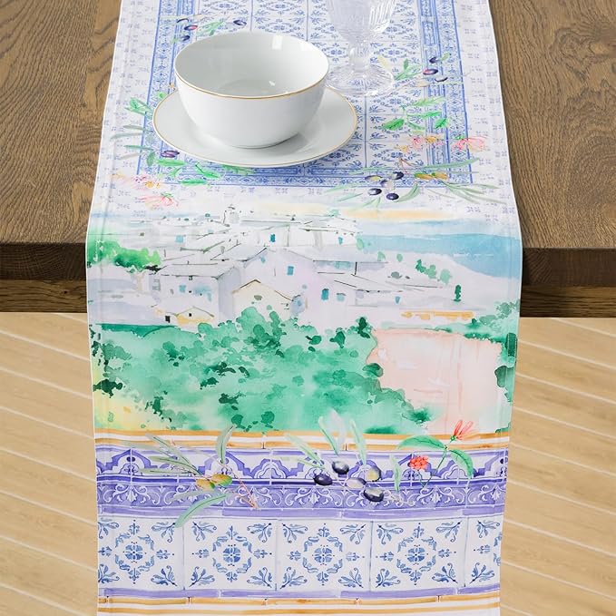 Maison d' Hermine Tablerunners 100% Combed Cotton Premium Table Runner Decorative Table Cover, Home, Kitchen, Dining, Luberon, Double Layer - (14.5"x108")