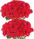 Hananona 50 Pcs Artificial Roses in Bulk, Fake Silk Red Roses Realistic Roses for Wedding Centerpieces Flower Arrangement Home Decor (50, Red)