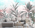 Tropical Leaves Flowers Seamless Pattern Mural, Wallpaper for Bedroom, Living Room, Bathroom Decorative Art Background Wall（Non-self-Adhesive）