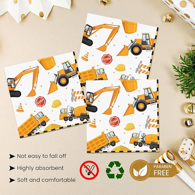 40 Pcs Construction Plates and Napkins Party Supplies, Construction Birthday Party Decorations Disposable Paper Plates and Napkins Tableware Set for Kids Boys Birthday Party Serves 20