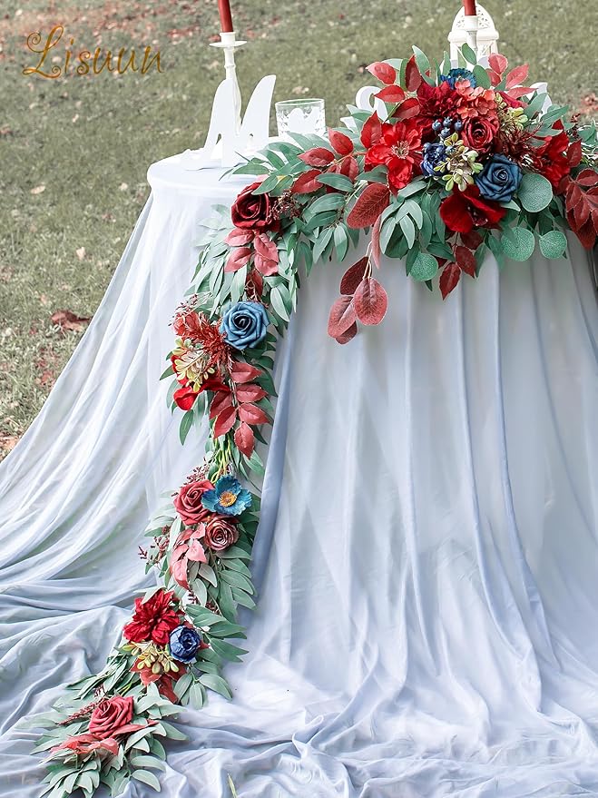 9FT Wedding Arch Flower Garland, Handmade Wedding Table Decorations,Head Table Floral Decor for Noble and Charming Wedding Ceremony