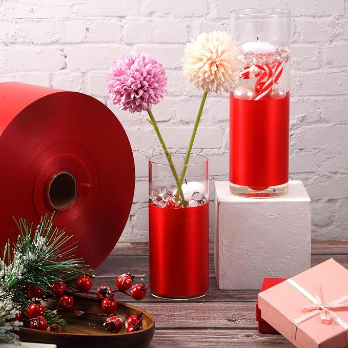 Syhood Outdoor Leaf Ribbon Floral Satin Ribbon for Crafts Aspidistra Waterproof Holiday Outdoor Decoration(4 Inch X 393 Yards,Red)