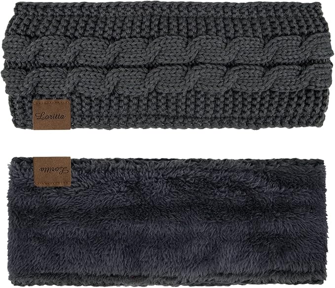 Loritta Womens Ear Warmers Headbands Winter Warm Fuzzy Cable Knit Head Wrap Fleece Lined Gifts