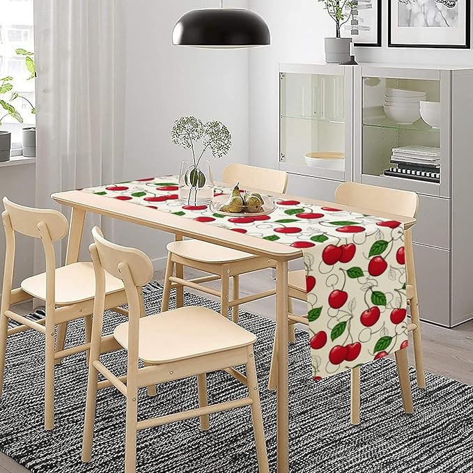 Red Cherry Table Runner,Spring Summer Fruit Tropical Birthday Party Decorations Dining Room Home Kitchen Table Decor 13 x 120In