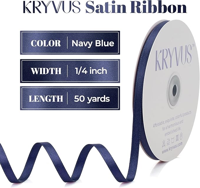 Navy Blue Satin Ribbon, Double Faced 1/4 Inch X 50 Yards Navy Blue Ribbon, Premium Satin Ribbon for Gift Wrapping, Crafts, Hair Bow Making, Sewing, Flower Bouquet, Wedding Party Decor