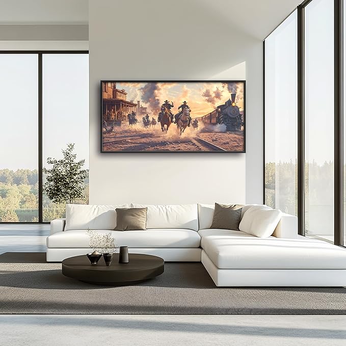Western Coyboys Large Wall Art Framed Wall Decor for Living Room Western Vintage Pictures Oversized Canvas Print Painting Modern Extra Large Framed Artwork for Bedroom Office 60"x30"