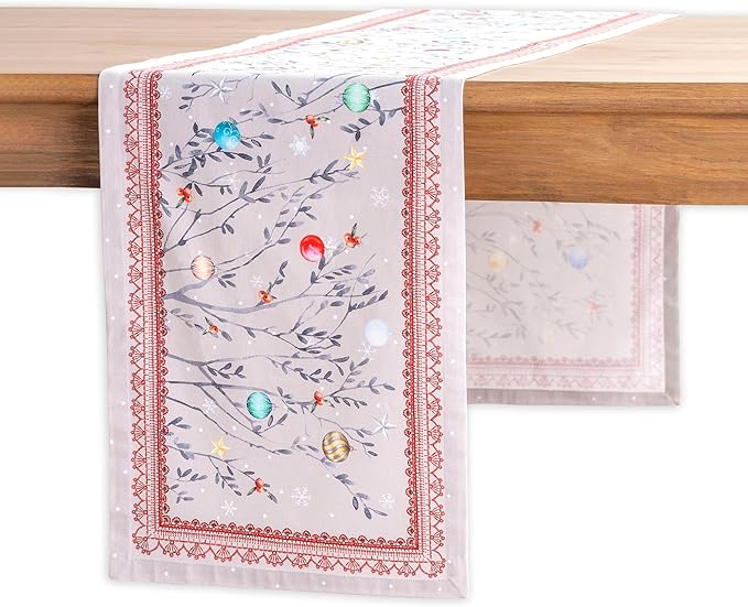 Maison d' Hermine Table Runner 100% Cotton Single Layer Table Runners 108 inches Long for Thanksgiving Christmas Decorations Home Kitchen Dining Party Wedding (Fairy Christmas, 14.5" x 108")