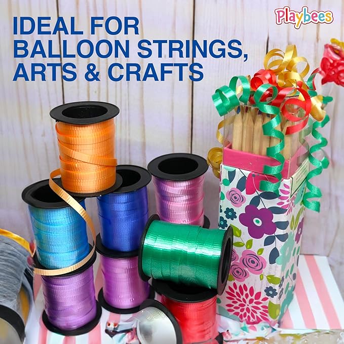 Playbees Curling Ribbon -12-Pack - 60 Foot Rolls - 240 Yards Balloon String Total - Assorted Colors Ribbon for Crafts, Gift Wrapping, Christmas Decorations, String Balloons, Tie Hair & DIY Projects