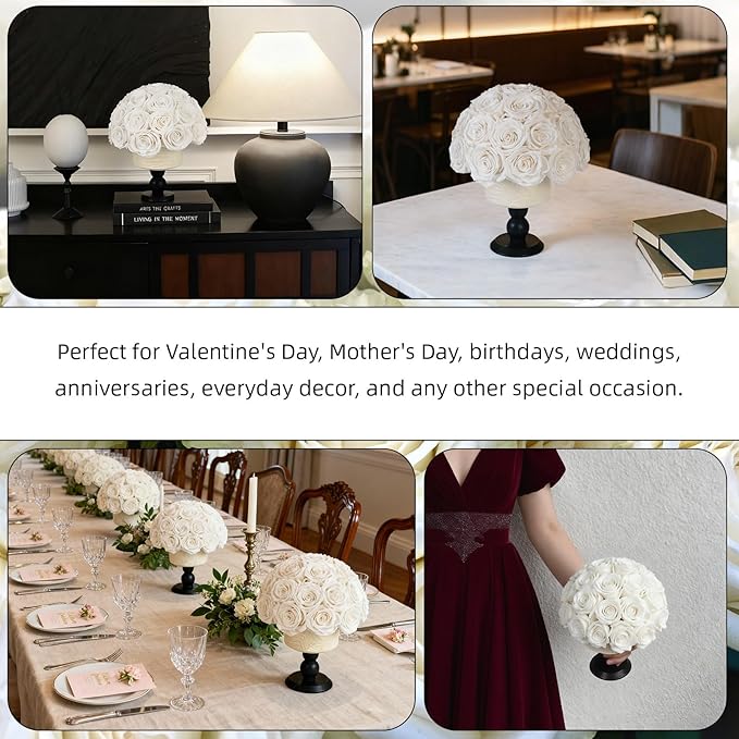 Luxury Preserved Flowers Blooms with Ceramic Base, Mushroom Shape Forever Eternal Natural Rose Gift Box for Home Table Decoration, Girlfriend Wife family Valentines Mothers Day Birthday (White)