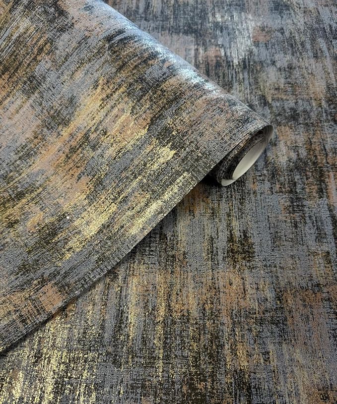 AM1NAH Distressed Wallpaper Industrial Texture Metallic Traditional Wall Paper, 20.8" X 393.0"