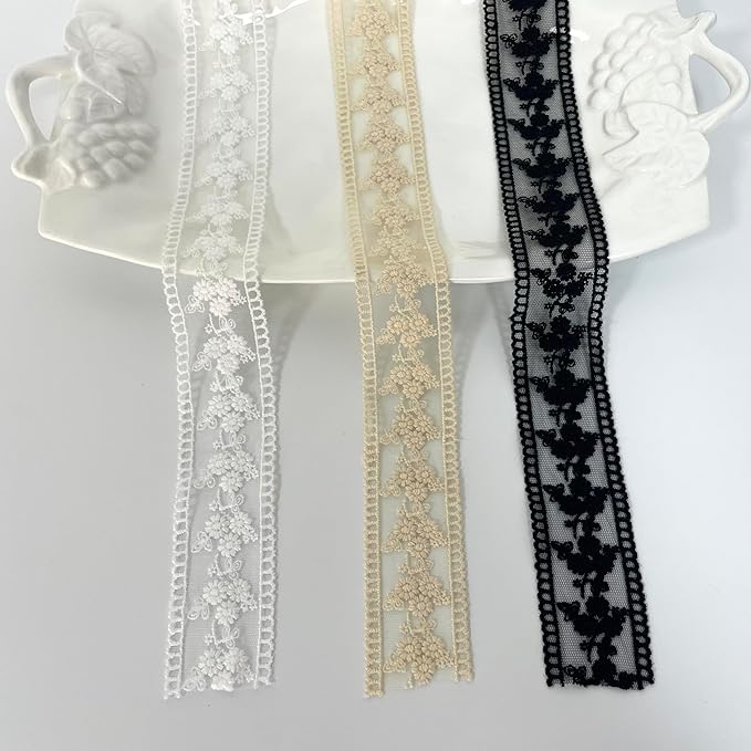 5 Yard Floral Lace Ribbon, Delicate Daisy Lace Trim for Wedding Dresses, DIY Crafts, Clothing, and Curtain Embellishments(Black)