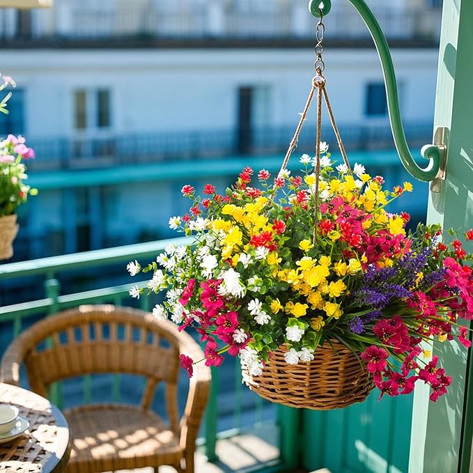 20 Bundles Artificial Flowers for Outdoors, UV Resistant Fake Plants, Faux Plastic Flowers for Home, Window Box, Porch, Indoor, Cemetery, Fall, Summer Decor