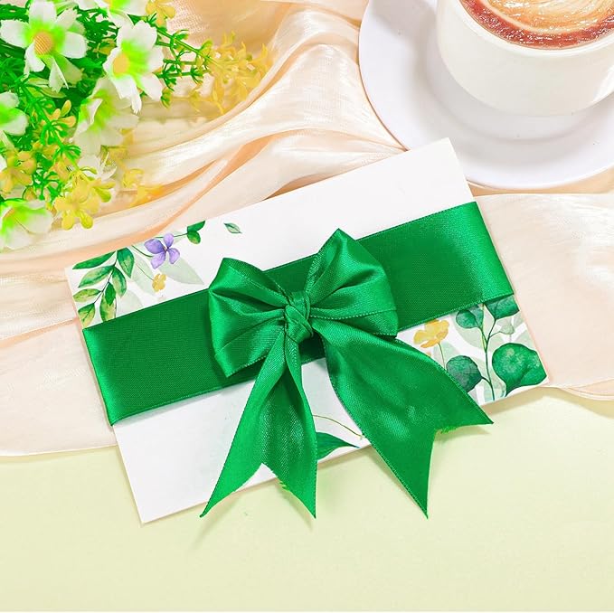 Green Ribbon 60 Yards 1 1/2 Inch Green Satin Ribbon Christmas Ribbons for Flower Bouquet Bows Crafts Gift Wrapping Christmas Decorations