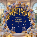 7.2 FT Navy Blue Round Backdrop Cover with Lights String for Circle Arch Stand Circle Backdrop Covers with LED Fairy Lights for Wedding Arch Baby Shower Birthday Party Photo Photography Background