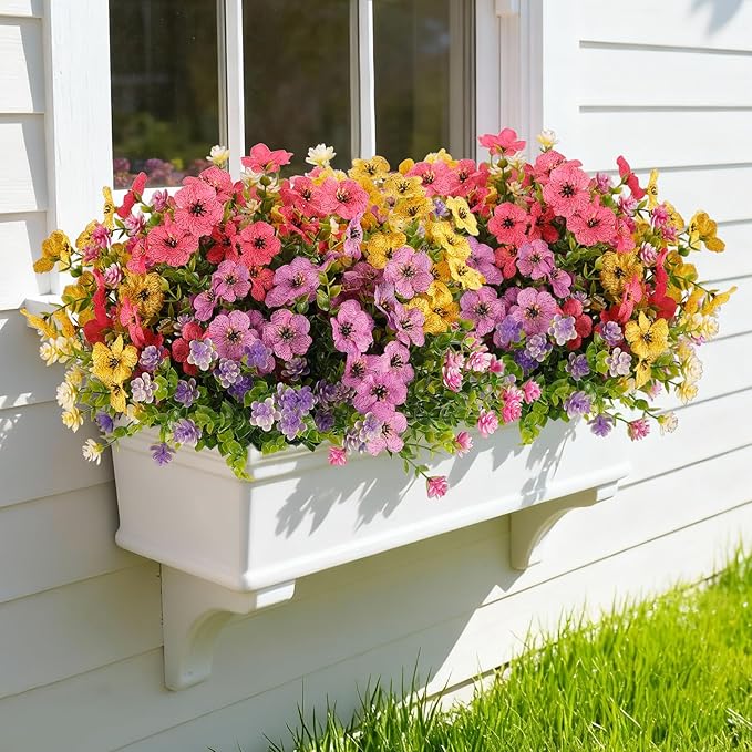 12 Bundles Artificial Flowers for Outdoor,UV Resistant Silk Daisy&Plastic Fake Flowers,Realistic Faux Plants for Spring Decor,Porch,Patio,Garden,Window Box(Mixed)
