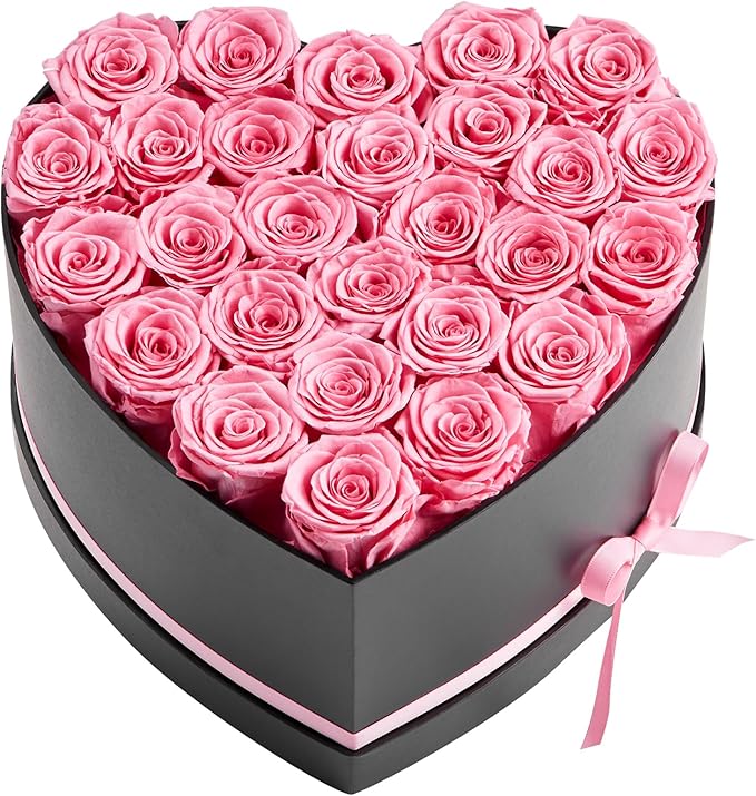 VEVOR Forever Flowers, 27 Preserved Roses in a Heart Shape Box, Eternal Flowers Immortal Bouquet Birthday Present for Women Her Wife Mothers, Anniversary, Valentine's Day,Christmas, Pink
