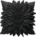 Bella's Giftshop Black Decorative Throw Pillow Covers 18x18 Inch for Bed Sofa Couch, Handmade 3D Accent Sunflower Floral Pillowcase, Living Room Decor