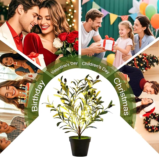 Artificial Olive Tree Lamp, Faux Olive Tree and Fruits Artificial Tree for Office House Living Room Bedroom Stairs Foye Coffee Shop Rack Clothing Store Home Decor, Christmas Birthday Gifts for Women