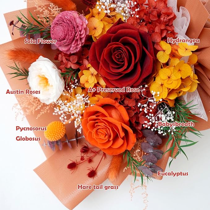 ZMRU Fall Preserved Flower Bouquet, Flowers for Delivery Prime, Mothers Day Gifts, Flowers Fresh Bouquet,Birthday for Women, Mom,Grandma Valentine's Gift, Anniversary Decor,Graduation Surprise