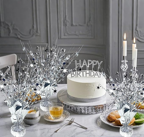 12 Pack Metallic Foil Spray Centerpiece Star Table Decoration Burst Table Centerpieces for New Years Nye Birthday Wedding Anniversary Graduation Holiday Party Supplies Decor, Silver