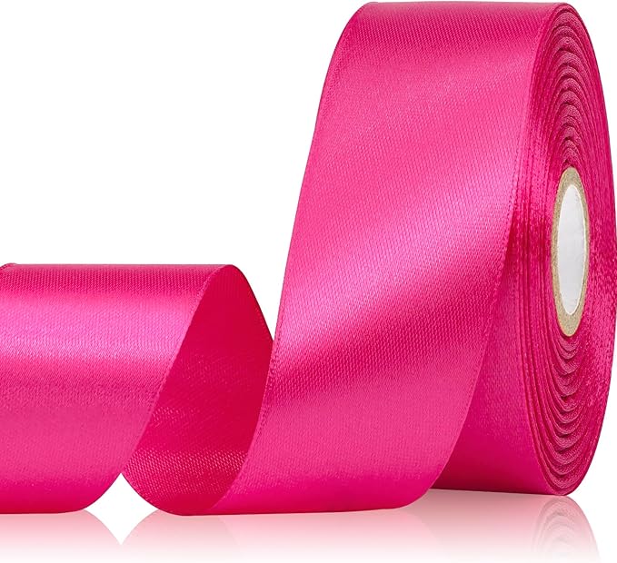 Hot Pink Ribbon 1-1/2 Inch 30 Yards Hot Pink Satin Ribbon for Flower Bouquet, Fabric Ribbon for Gift Wrapping Crafts Hair Accessories Party Wedding Christmas