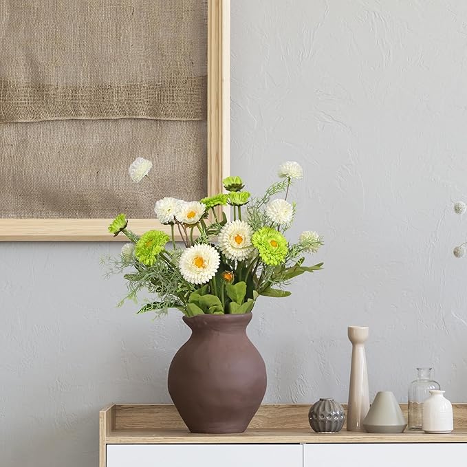 Fake Flowers Artificial Daisy Flowers Daisies and Kiku Flowers Chrysanthemum Bouquet with Rosemary Sprigs for Florals Arrangements Table Centerpieces Spring Flower Decor (White & Green)