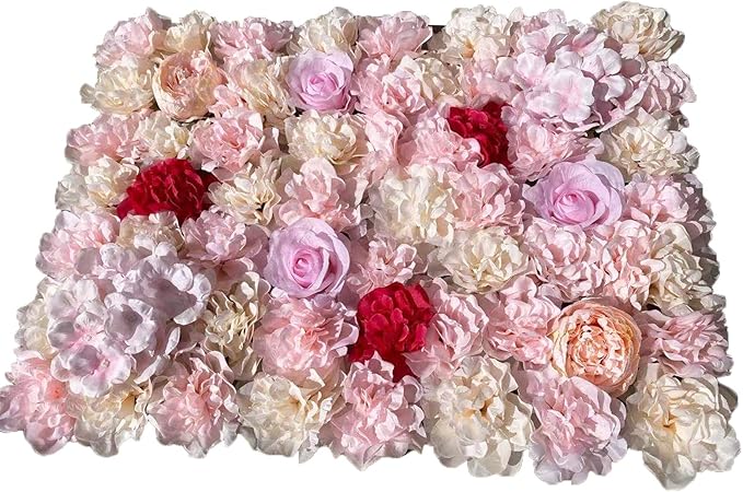 16"x 24" Artificial Flower Wall Panels,Flower Wall Mat Silk Flower Panels for Outdoor Garden Backyard Fence Fence Privacy Screen and Indoor Wall Decor(20Pcs Light Pink+Light Yellow+Red)