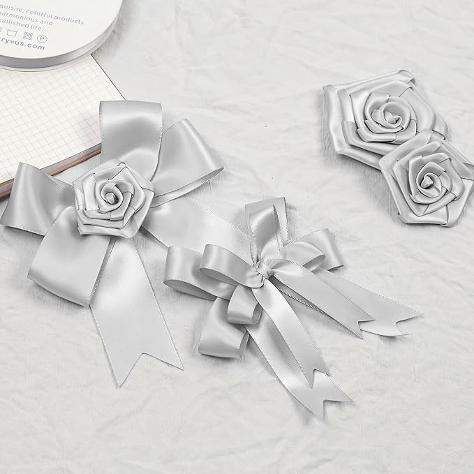 Silver Satin Ribbon, Double Faced 1 Inch X 25 Yards Silver Ribbon, Premium Satin Ribbon for Gift Wrapping, Crafts, Hair Bow Making, Sewing, Flower Bouquet, Wedding Party Decor