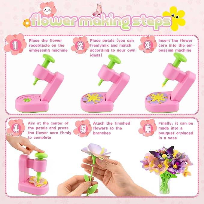 Nicella Fabric Flower Bouquets Toys,Flower Making Kit-DIY Craft Kits Toys for Kids,DIY Build Your Flowers Bouquet, Arts and Crafts for 3 4 5 6 7 8+Year Old Girl Birthday Gifts Ideas