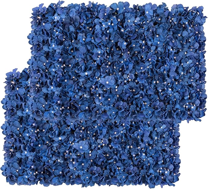 Flower Wall Panel Set, U'Artliens Artificial Wall Flower Backdrop 24x16 Inch 3D Silk Hydrangea Rose Floral Panel for Photo Background Home Party Wedding Backdrop Decoration(2pcs, Royal Blue)