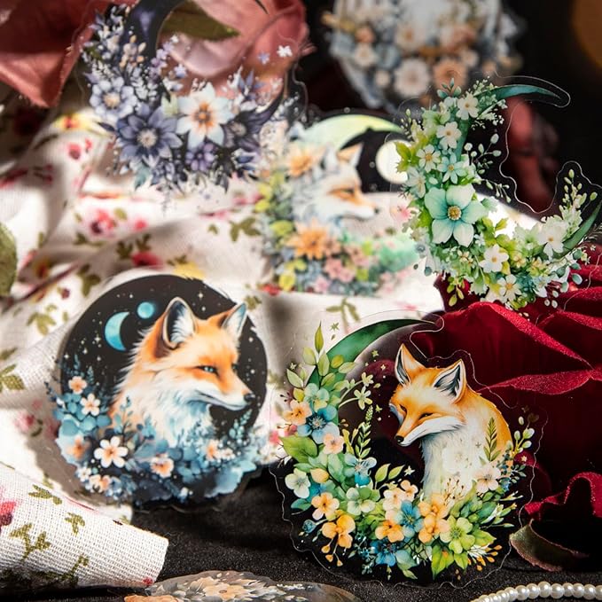120Pcs Moon Floral PET Stickers, Scrapbook Stickers Kit for Journaling, Ephemera Packs for Junk Journals